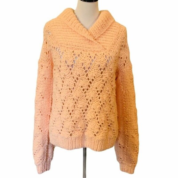 Pullover Sweater Womens Peach Long Sleeve Shawl M - Picture 1 of 7